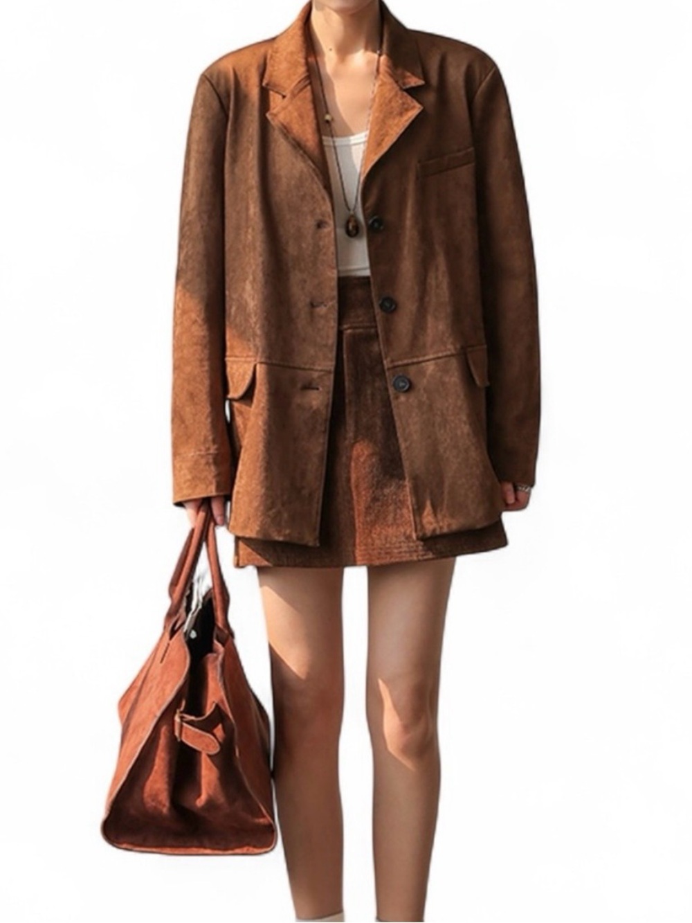 Commense Brown Faux Suede Jacket